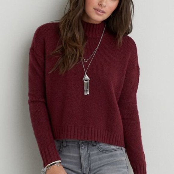 AMERICAN EAGLE Burgundy Chenille Turtleneck Sweater